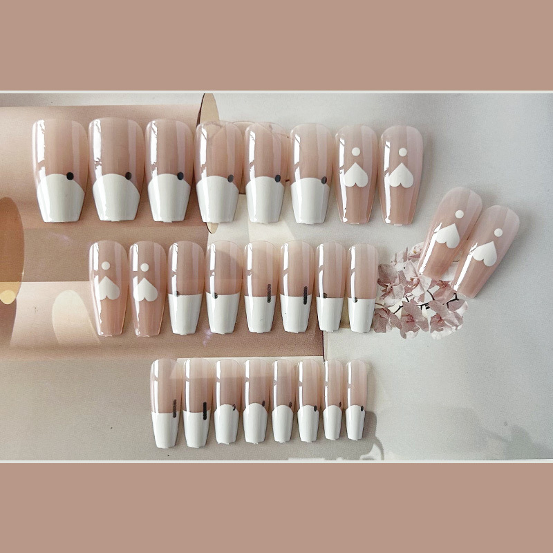YADORNOS Set 24 Móng Tay Giả Màu Trắng Họa Tiết Trái Tim