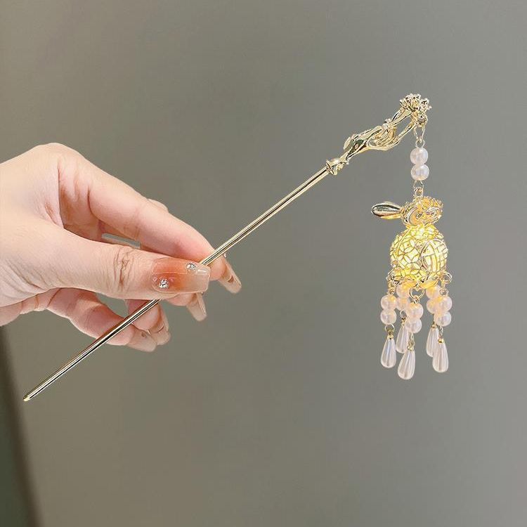 Kẹp Tóc Phối Tua Rua Hình Thỏ Phát Sáng Phong Cách Hoàng Cung Phương Tây Cổ Điển Dành Cho Nữ