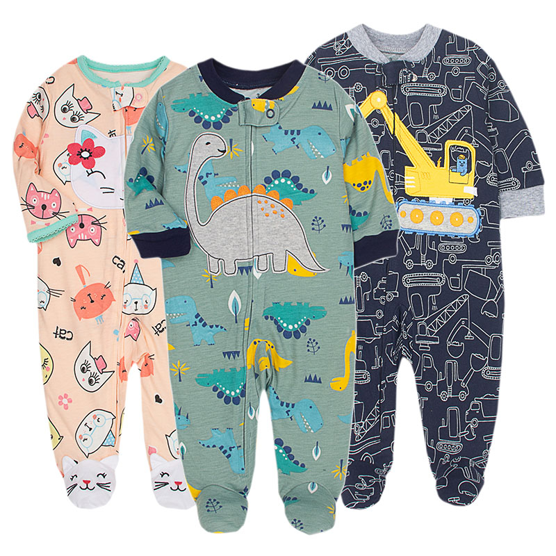 Bộ Áo Liền Quần 100% Cotton Có Khóa Kéo Kèm Găng Tay Và Găng Tay Dành Cho Bé Sơ Sinh 0-12 Tháng Tuổi