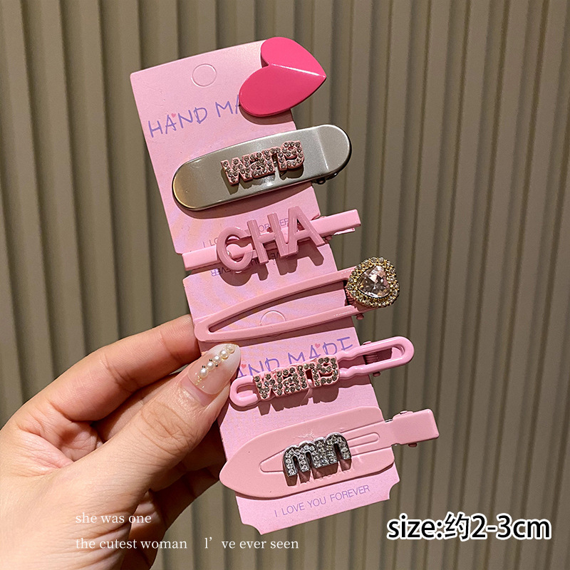 Kẹp Tóc Bảy Mảnh dopamine y2k Đính Đá rhinestone Hình Chữ love