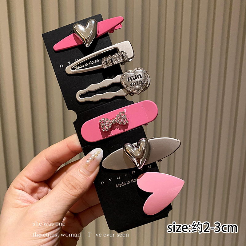 Kẹp Tóc Bảy Mảnh dopamine y2k Đính Đá rhinestone Hình Chữ love