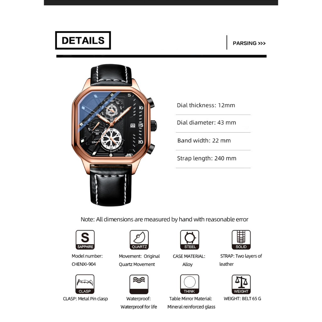 Đồng Hồ Nam CHENXI Chống Nước Với Dây Đeo Da Cao Cấp