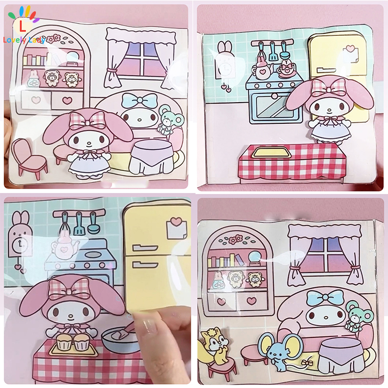 Sách Dán Hình Dán KUROMI My Melody DIY Giáo Dục Theo Phương Pháp Montessori Cho Bé Gái 8-12 Tuổi