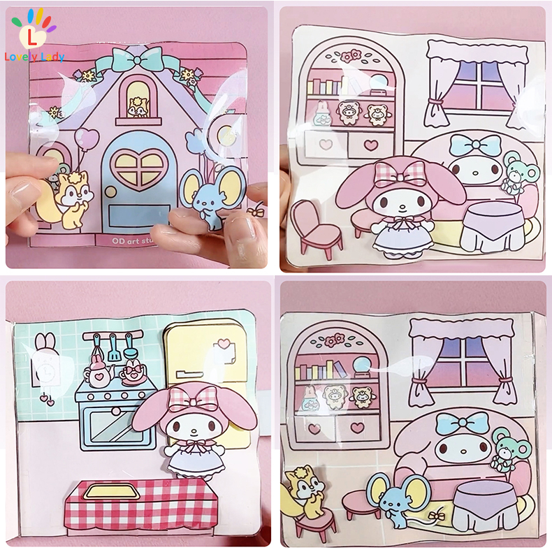 Sách Dán Hình Dán KUROMI My Melody DIY Giáo Dục Theo Phương Pháp Montessori Cho Bé Gái 8-12 Tuổi