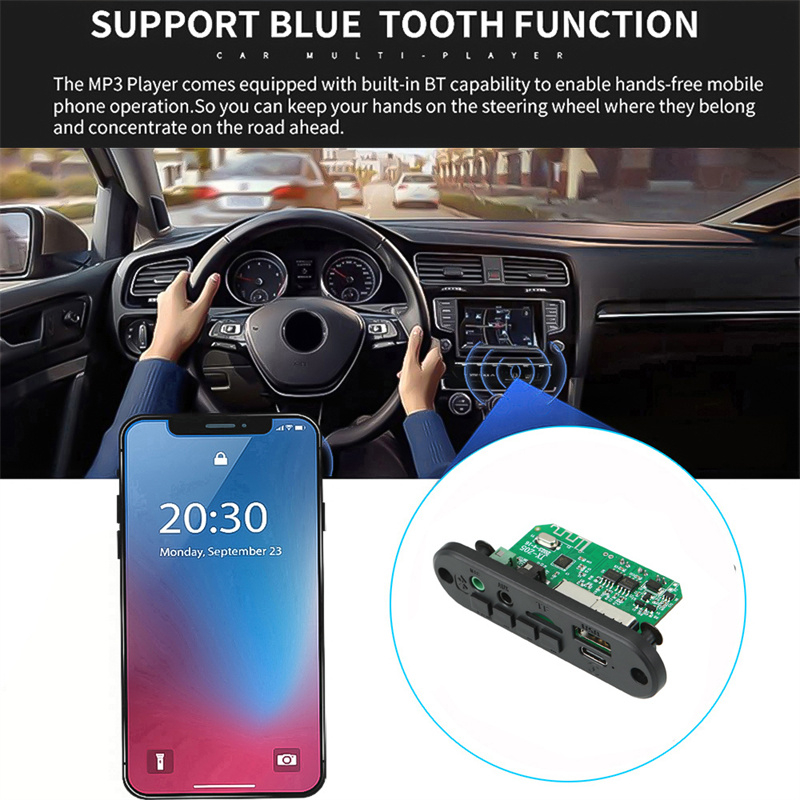 Bảng Mạch Giải Mã Bluetooth 5.0 MP3 DC 3.7-5V 1A Hỗ Trợ Nghe Đài FM MP3 Cổng 3.5mm Aux Với Mic 2X3W Cho Xe Hơi