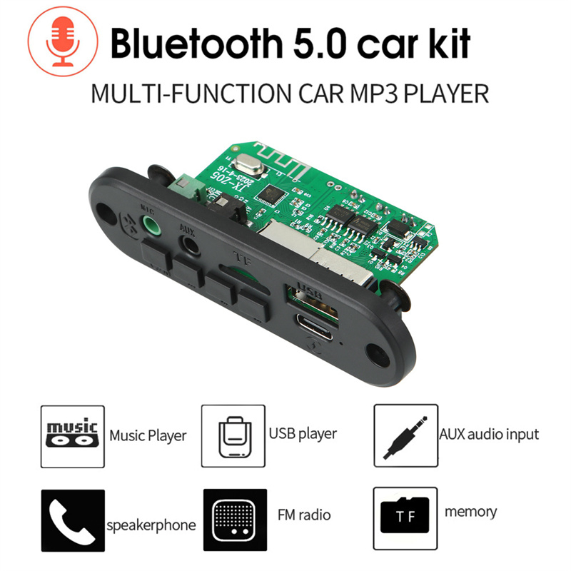 Bảng Mạch Giải Mã Bluetooth 5.0 MP3 DC 3.7-5V 1A Hỗ Trợ Nghe Đài FM MP3 Cổng 3.5mm Aux Với Mic 2X3W Cho Xe Hơi