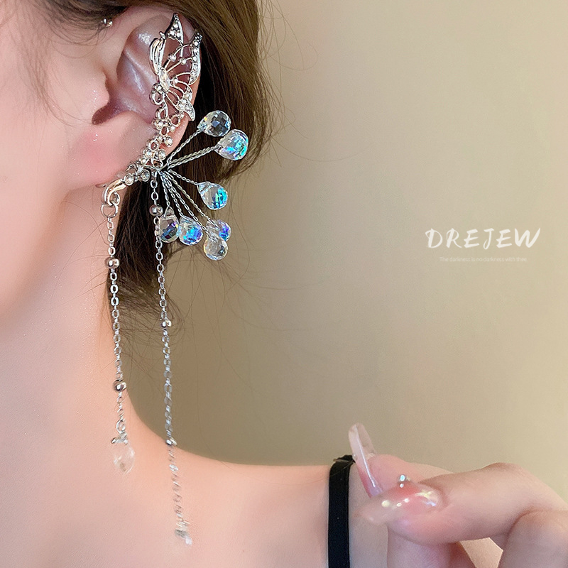 Khuyên Tai Tua Rua Hình Bướm Đính Kim Cương Pha Lê Không Cần Khoan Lỗ Thời Trang Cao Cấp