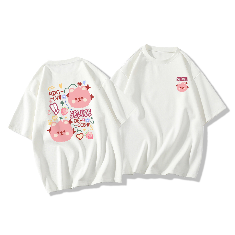 SELVZE Áo Thun Cotton Nguyên Chất Dáng Rộng Tay Cộc In Hình Cá Tính Thời Trang Đường Phố