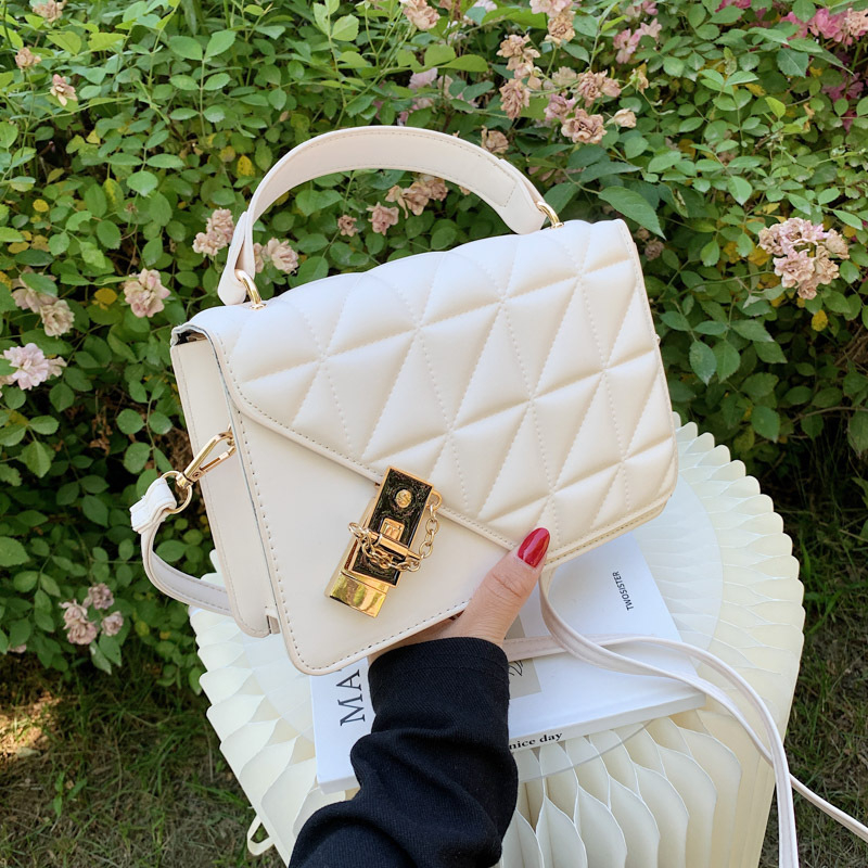 Women Handbags Rhombic Grain Hardware Buckle Shoulder Messenger Bag for Work Shopping Travelling