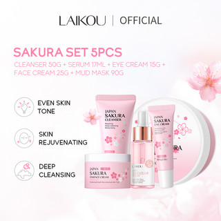 Bộ mỹ phẩm LAIKOU gồm sữa rửa mặt hoa anh đào 50g + Serum dưỡng da mặt 17g + Kem dưỡng mắt 15g + Mặt nạ bùn 80g