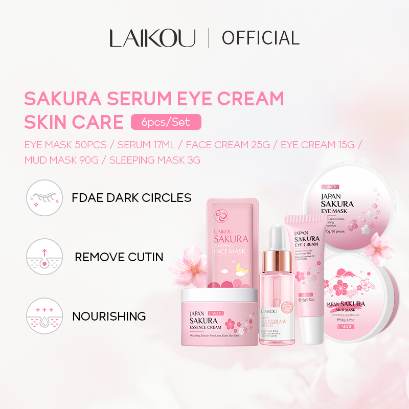 Bộ Sản Phẩm Dưỡng Da Ban Đêm LAIKOU Chiết Xuất Hoa Anh Đào Gồm Serum 17ml + Kem Mắt 15g + Kem Mặt 25g