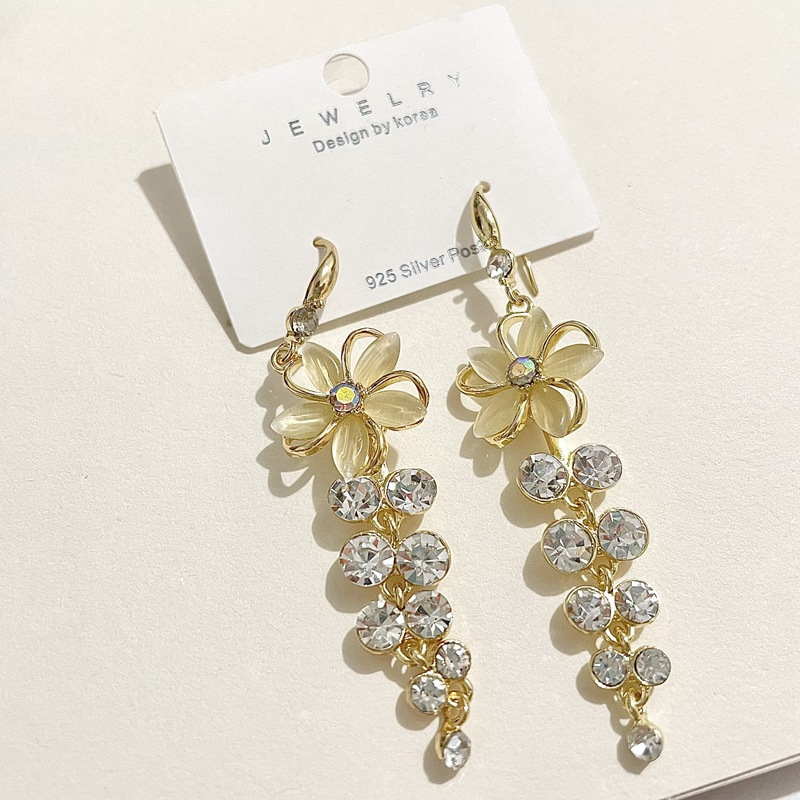 Bông Tai Mạ Bạc 925 Hình Hoa Đính Đá Zircon Tua Rua Thời Trang Cho Nữ