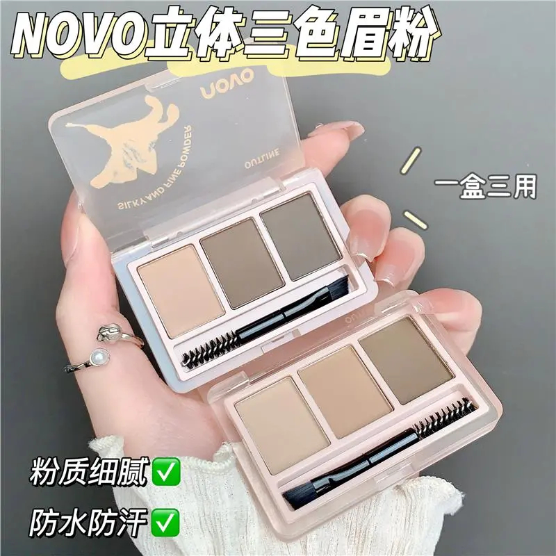 Bảng Phấn Mắt NOVO 3 Màu Không Nhòe Chống Thấm Nước Lâu Trôi Kèm Cọ NO.5841