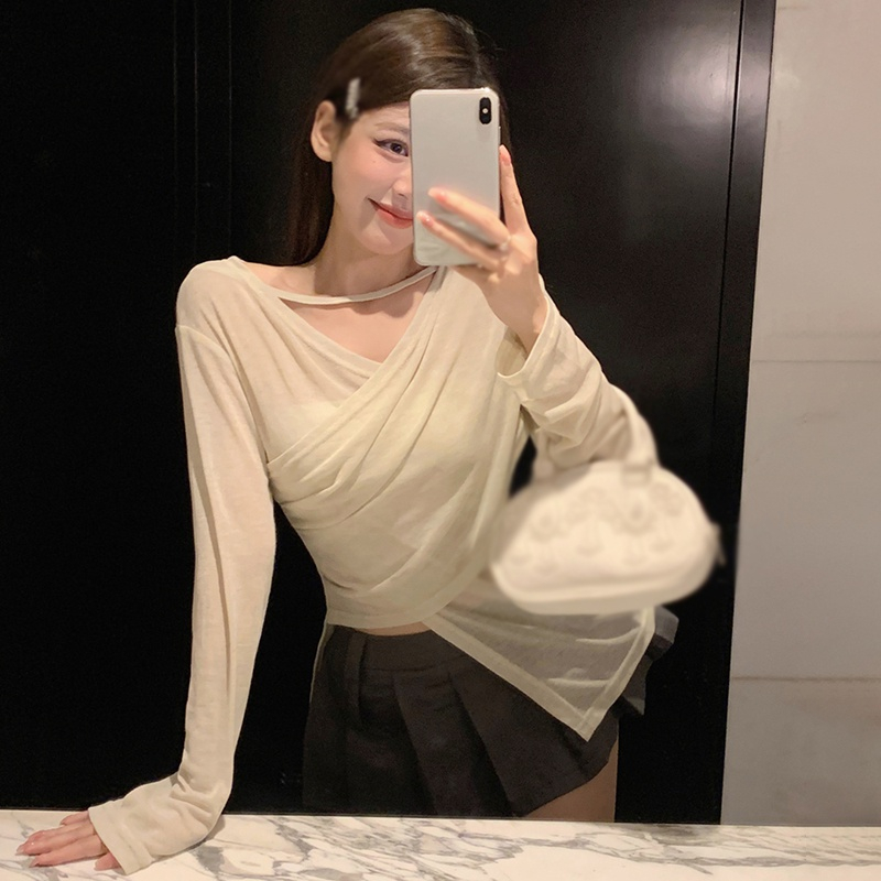 Áo Sơ Mi Tay Dài Chống Nắng Màu Sắc Đơn Giản Thiết Kế Xẻ Tà Thoáng Khí Thời Trang Cho Nữ