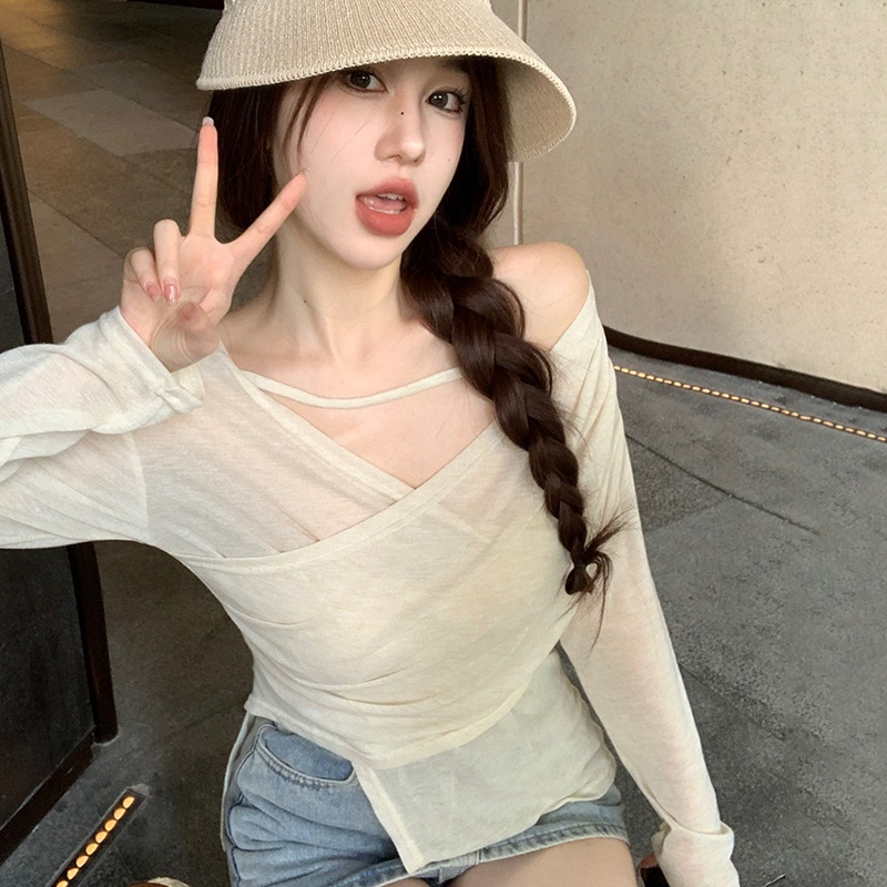 Áo Sơ Mi Tay Dài Chống Nắng Màu Sắc Đơn Giản Thiết Kế Xẻ Tà Thoáng Khí Thời Trang Cho Nữ