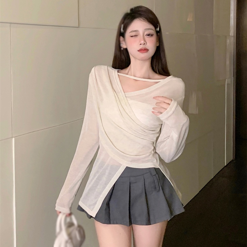 Áo Sơ Mi Tay Dài Chống Nắng Màu Sắc Đơn Giản Thiết Kế Xẻ Tà Thoáng Khí Thời Trang Cho Nữ