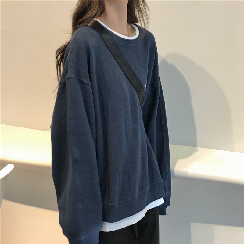 Áo sweater HENG SHAN YUAN mỏng tay dài dáng rộng in chữ phong cách Hàn Quốc thời trang mùa thu 2023