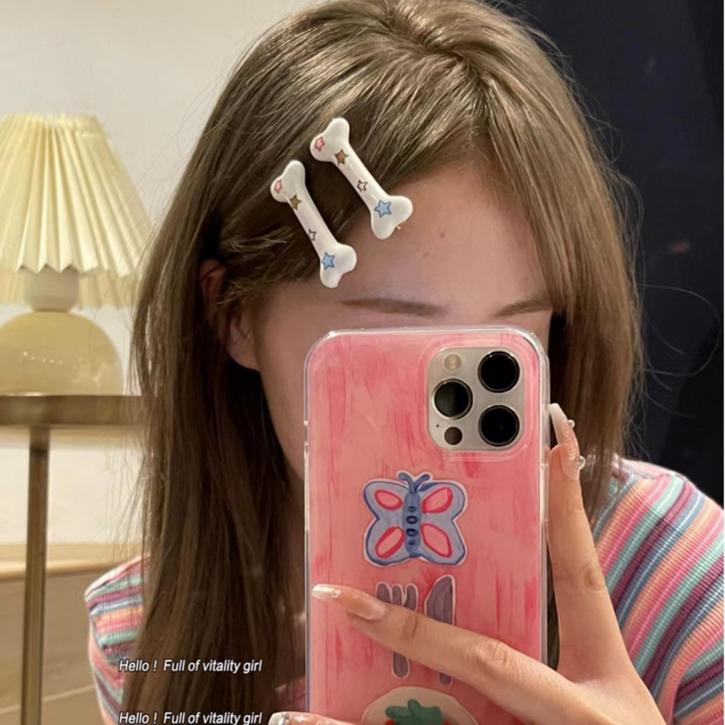 Kẹp Tóc Hình Xương Mèo graffiti Nhiều Màu Sắc ins dopamine Phong Cách Nhật Bản Ngọt Ngào Nữ Tính