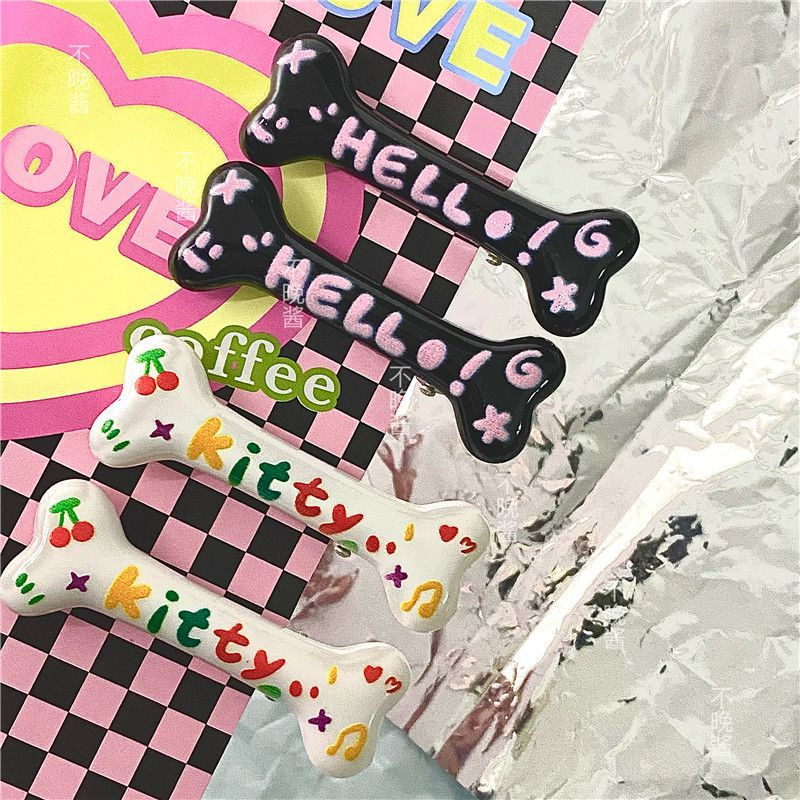 Kẹp Tóc Hình Xương Mèo graffiti Nhiều Màu Sắc ins dopamine Phong Cách Nhật Bản Ngọt Ngào Nữ Tính