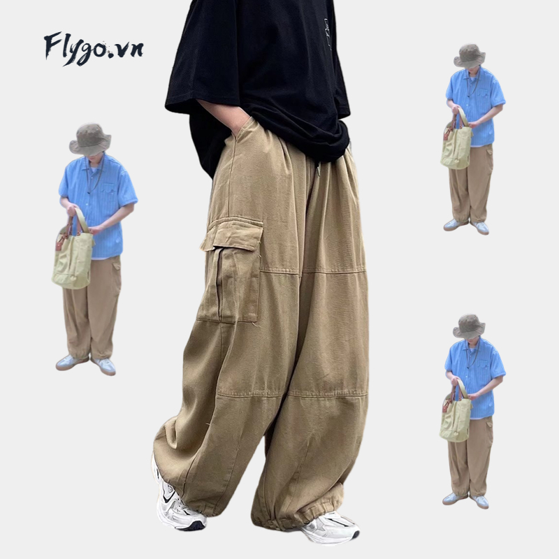 Quần Kaki Ống Rộng Phong Cách retro Nhật Bản quần kaki nam simple hiphop fashion Quần ống rộng kaki quần túi hộp nam quần baggy nam