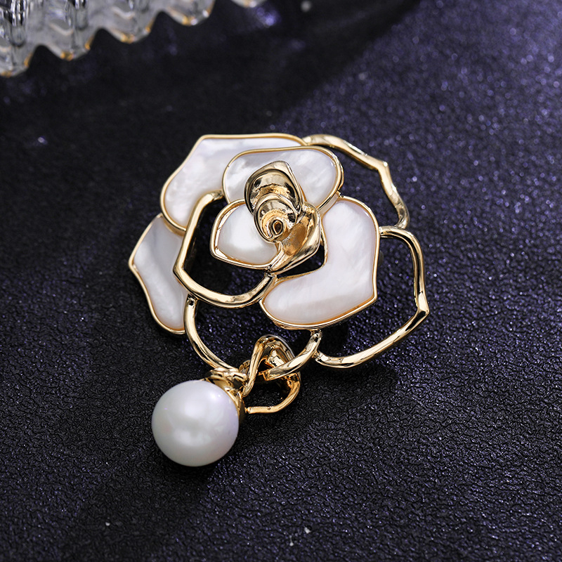 Trâm Cài Áo Hình Hoa Trà Đính Ngọc Trai Bằng Hợp Kim Cao Cấp Thời Trang