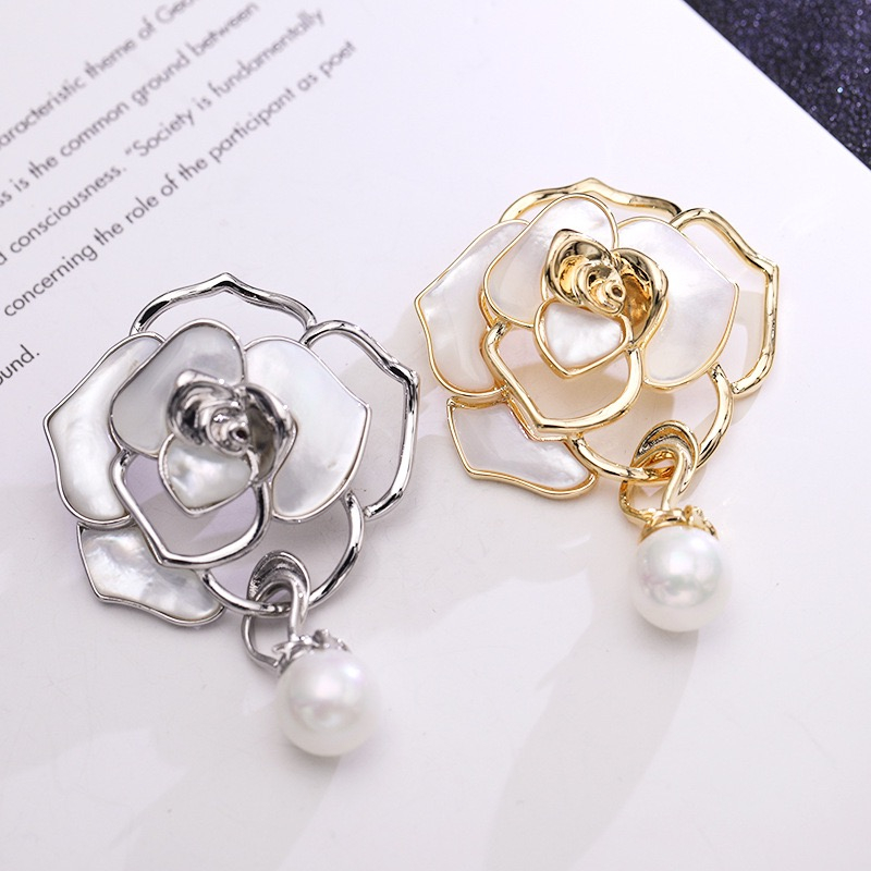 Trâm Cài Áo Hình Hoa Trà Đính Ngọc Trai Bằng Hợp Kim Cao Cấp Thời Trang