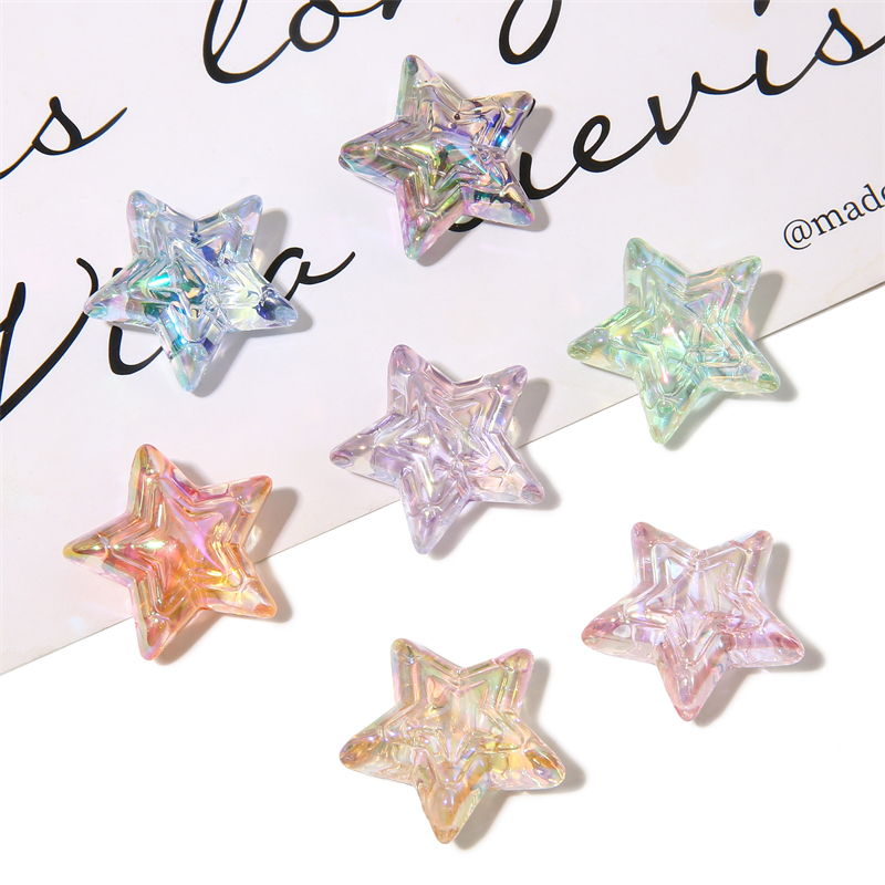 Hạt Xâu Chuỗi Ba Lớp Hình Ngôi Sao Ba Cánh Bằng Acrylic Trong Suốt Làm Trang Sức Thủ Công DIY 24mm