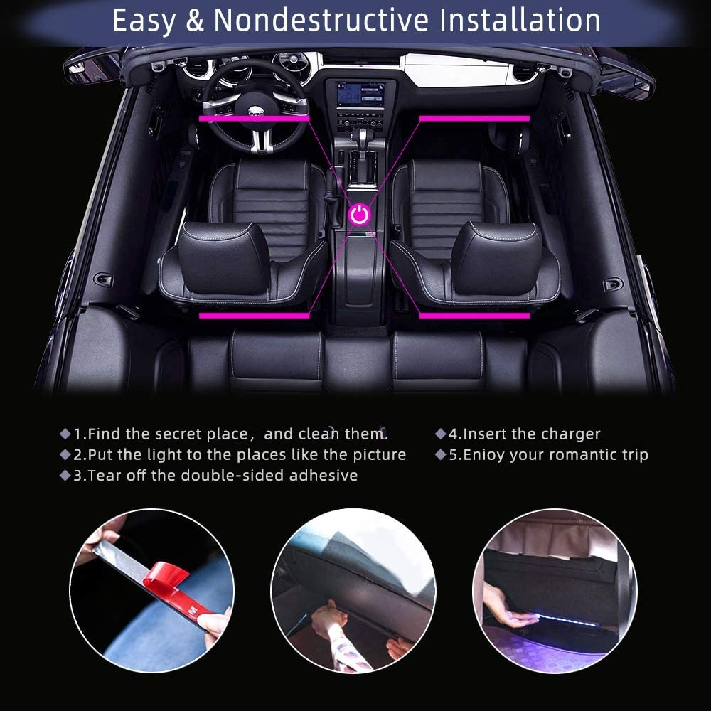 Đèn LED Trang Trí Nội Thất Xe Hơi Kết Nối Bluetooth Điện Thoại Tiện Dụng