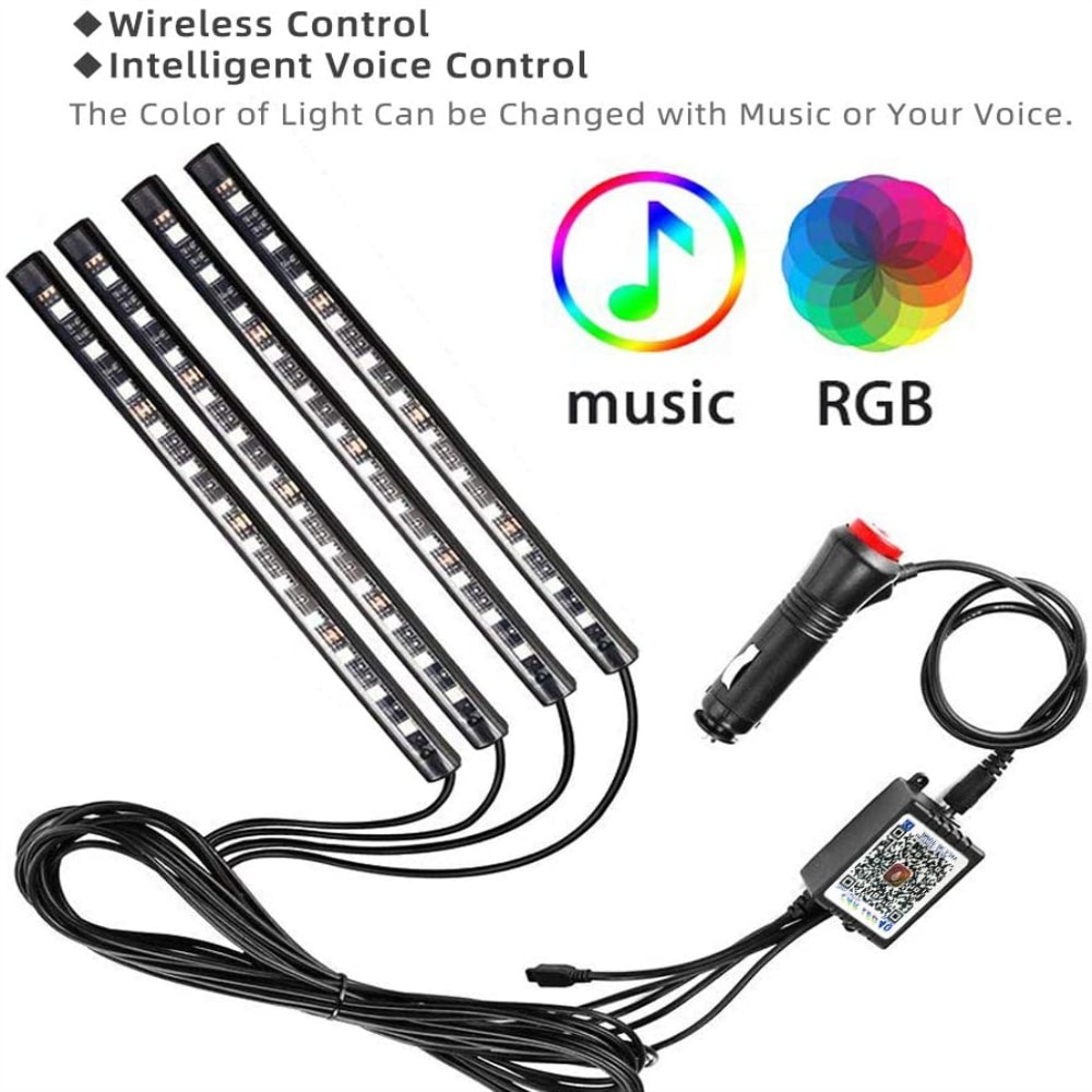 Đèn LED Trang Trí Nội Thất Xe Hơi Kết Nối Bluetooth Điện Thoại Tiện Dụng