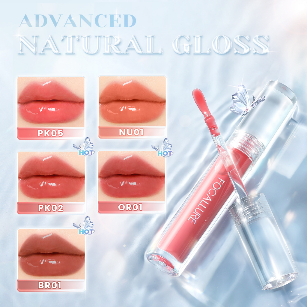 Son bóng FOCALLURE óng ánh dưỡng ẩm lâu trôi 3 phong cách với đầu cọ silicon