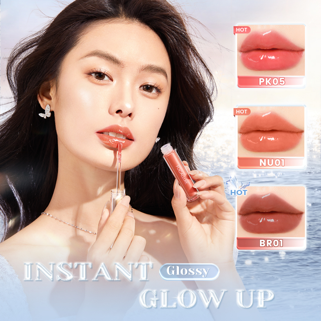 Son bóng FOCALLURE óng ánh dưỡng ẩm lâu trôi 3 phong cách với đầu cọ silicon