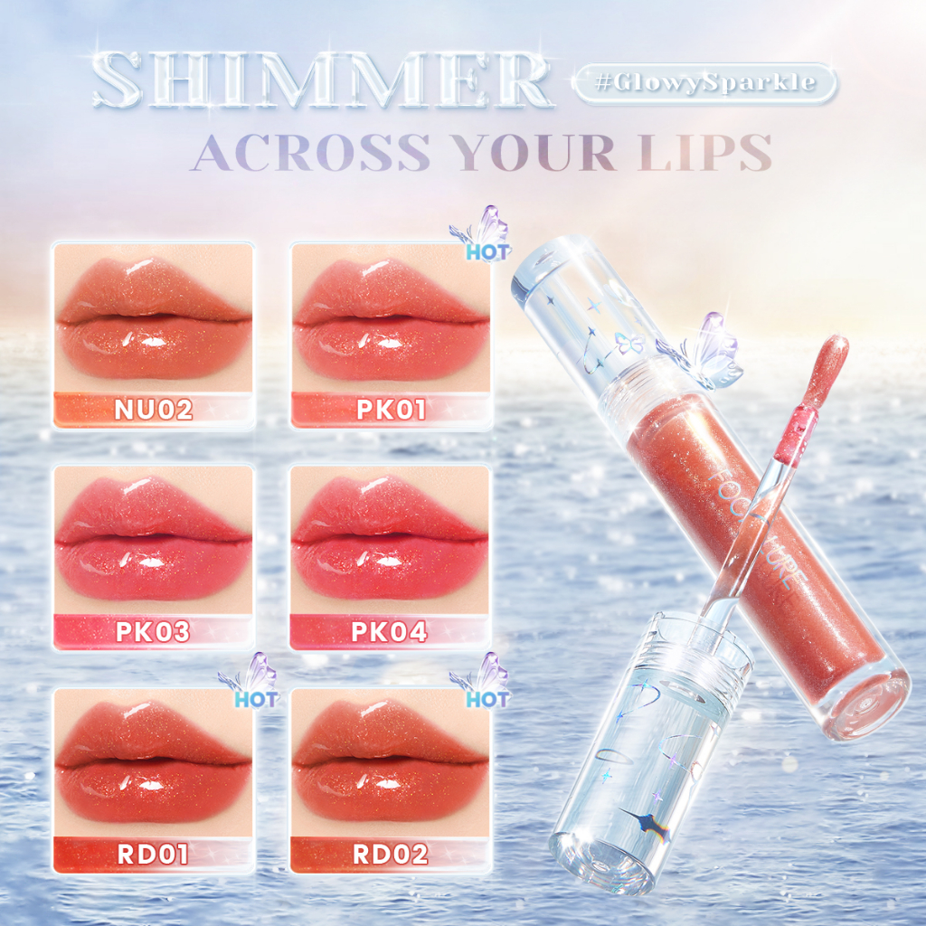 Son bóng FOCALLURE óng ánh dưỡng ẩm lâu trôi 3 phong cách với đầu cọ silicon