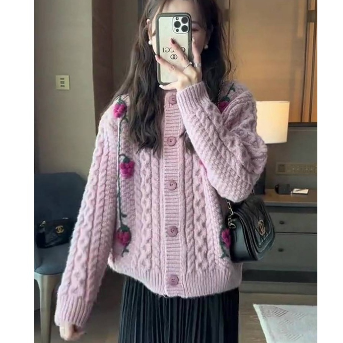 Áo Sweater Cổ Tròn Họa Tiết Thêu Hoa Thiết Kế Mới Thoải Mái Thời Trang Mùa Đông Dành Cho Nữ