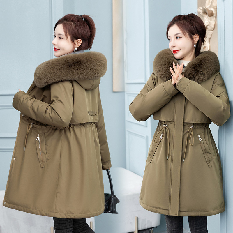 Áo Khoác Parka Len Dày Dặn Dáng Dài Cổ Phối Lông Màu Trơn Thời Trang Mùa Đông Mới 2023 Cho Nữ