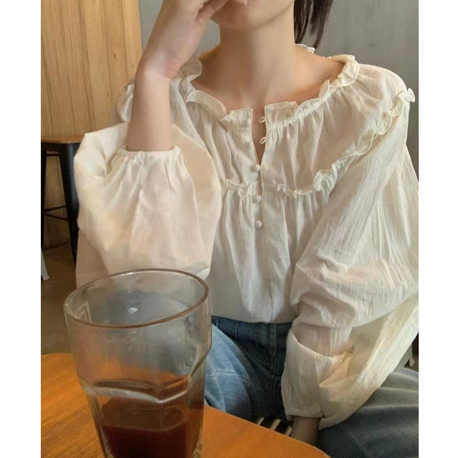 Áo Kiểu Tay Dài Dáng Rộng Thời Trang retro Hàn Quốc Cho Nữ