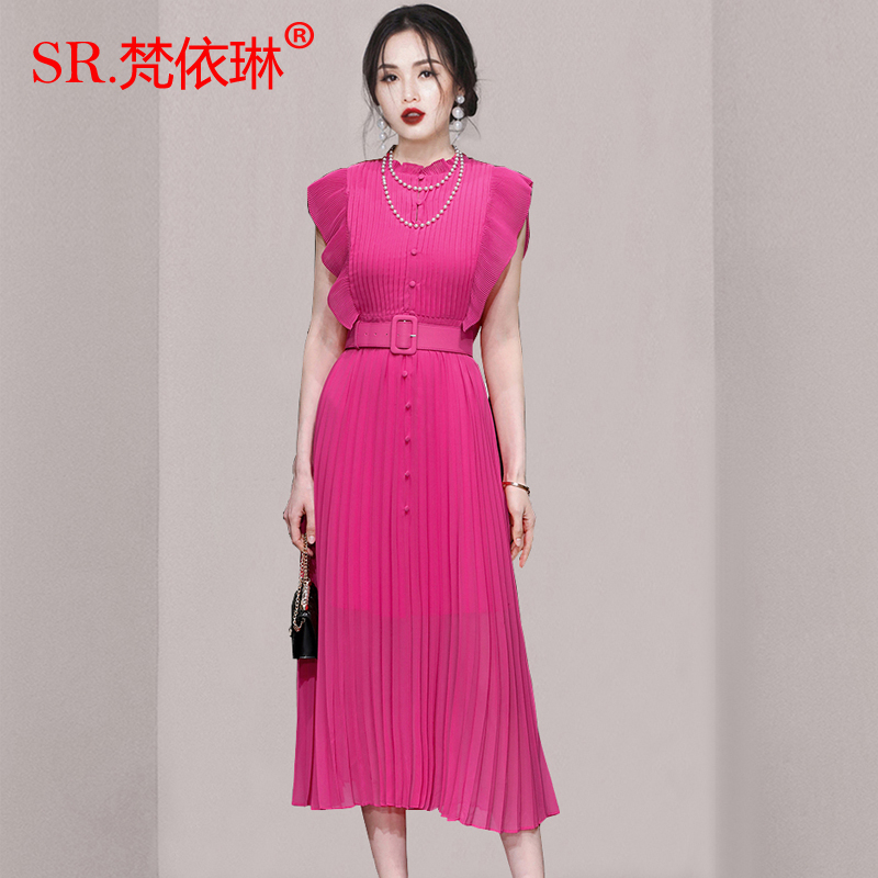 Đầm Chiffon Dáng Dài Xếp Ly Phối Thắt Lưng Kiểu Pháp Thời Trang Mùa Hè 2023 Chất Lượng Cao