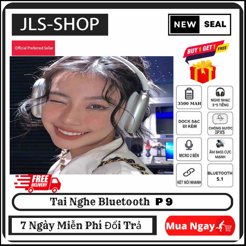 New P9 Air Max Tai nghe Bluetooth không dây HiFi Âm thanh nổi có Mic Cân bằng tiếng ồn Tai nghe thể thao Tai nghe chơi game Hi-Fi Hỗ trợ TF SD Nhớ chong Chụp