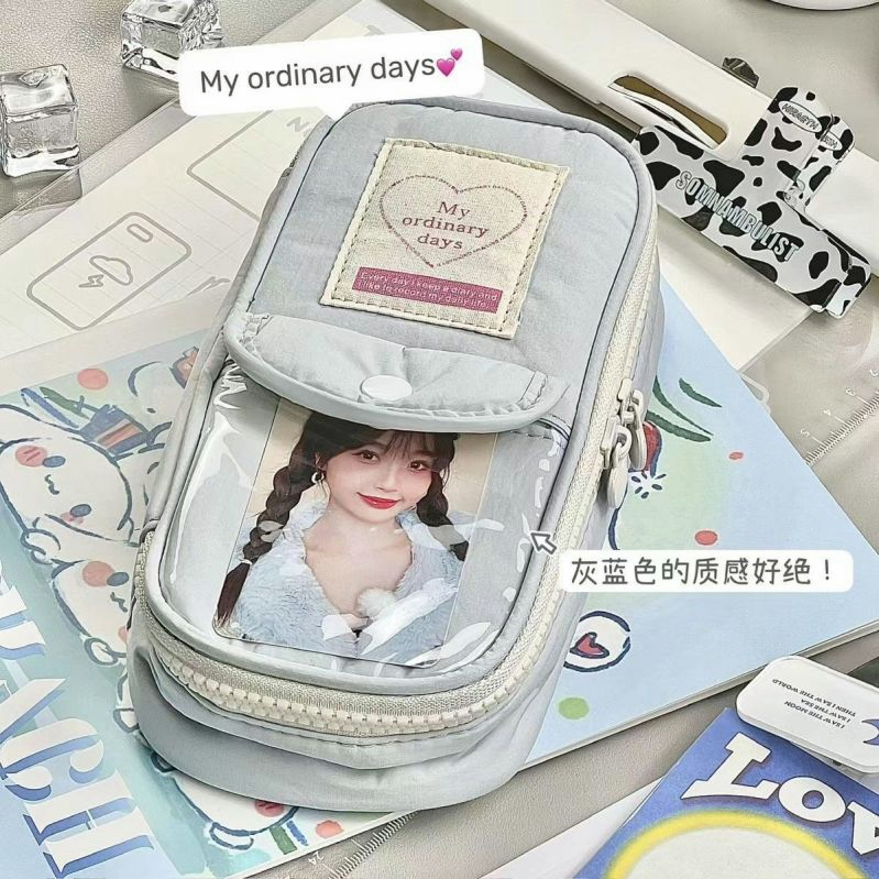 Túi Đựng Bút Hai Ngăn Có Khóa Kéo Đa Năng Phong Cách Retro