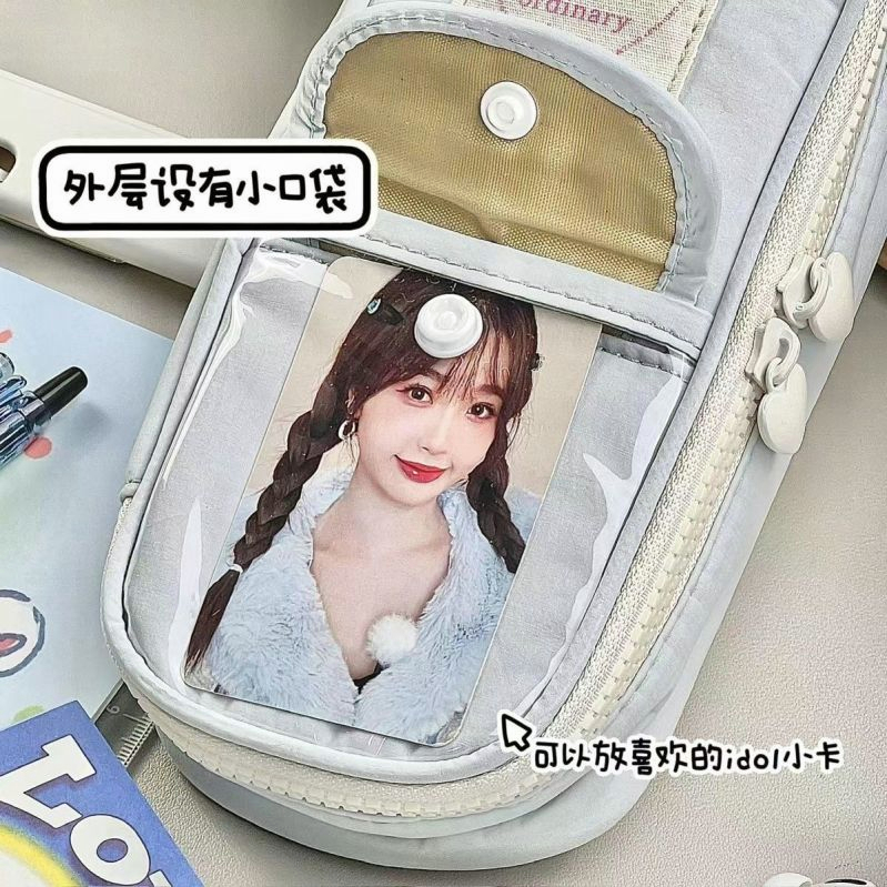 Túi Đựng Bút Hai Ngăn Có Khóa Kéo Đa Năng Phong Cách Retro