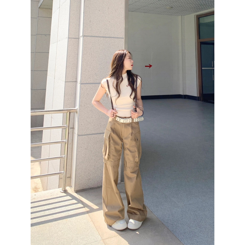 Cocory vn Áo Croptop Tay Ngắn Hoạ Tiết Chữ Thêu Thiết Kế Cổ Cao Quyến Rũ