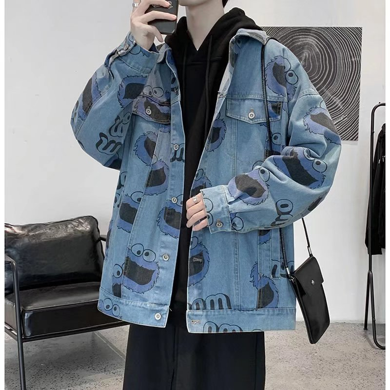 Áo khoác KYUSHUAD vải denim tay dài họa tiết dáng rộng thời trang đường phố cổ điển