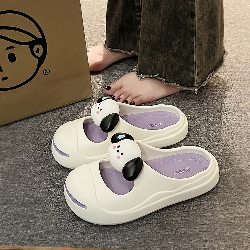 Dép Bít Mũi Đế Dày Mềm Mại Họa Tiết Chú Cún Dễ Thương Cho Nữ