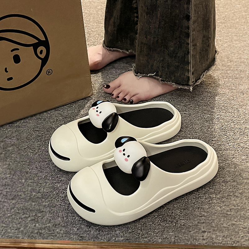 Dép Bít Mũi Đế Dày Mềm Mại Họa Tiết Chú Cún Dễ Thương Cho Nữ