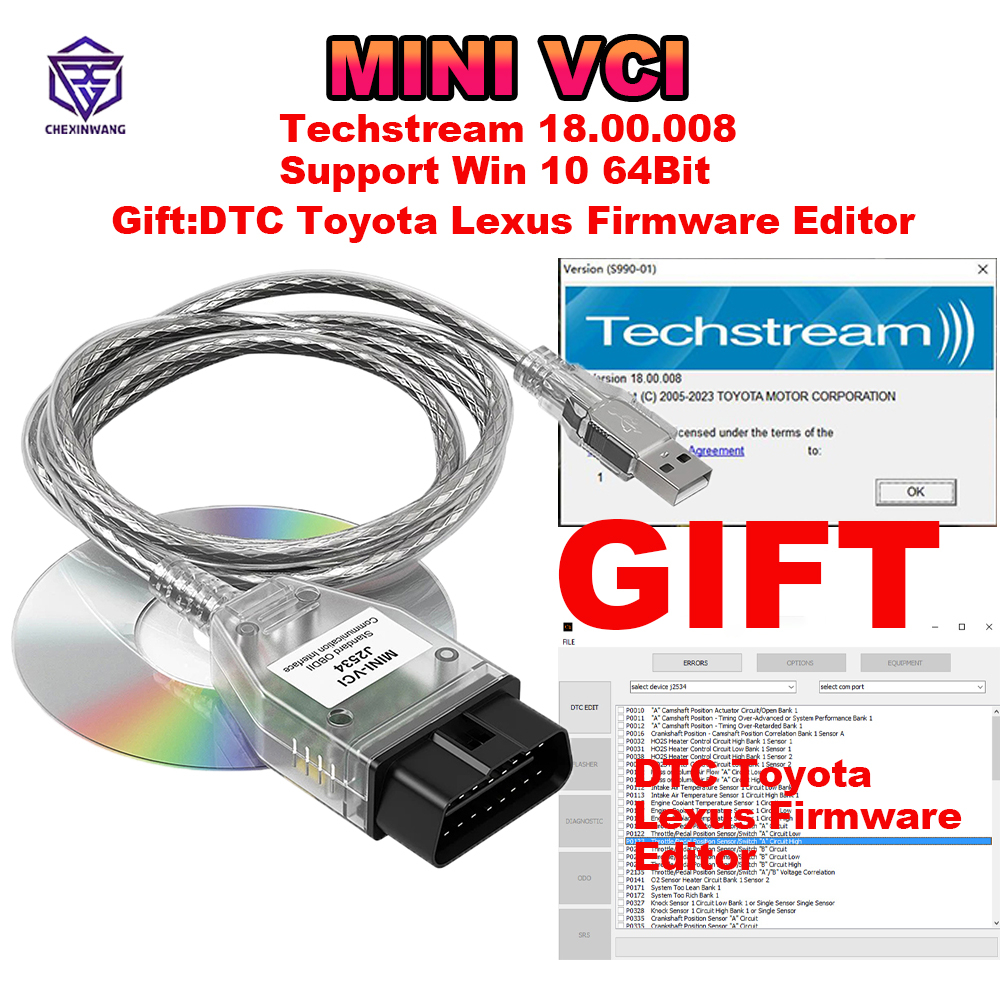 Mini Vci Cho Xe Toyota TIS Techstream V18.00.008 FTDI FT232RL OBD2 Cáp Chẩn Đoán Cho Đến 2023 DTC Fi