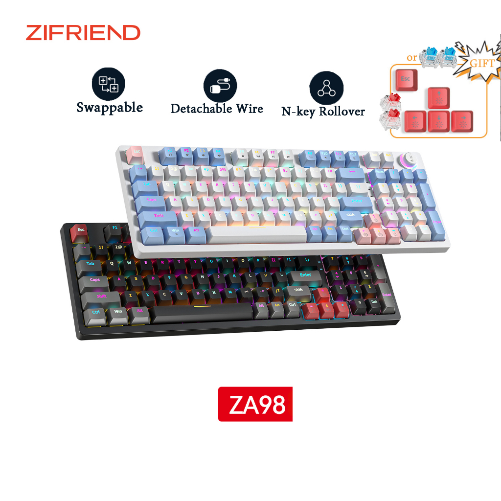 ZIFRIEND ZA98 Bàn phím cơ có dây 98 phím swithc đỏ/ xanh lam