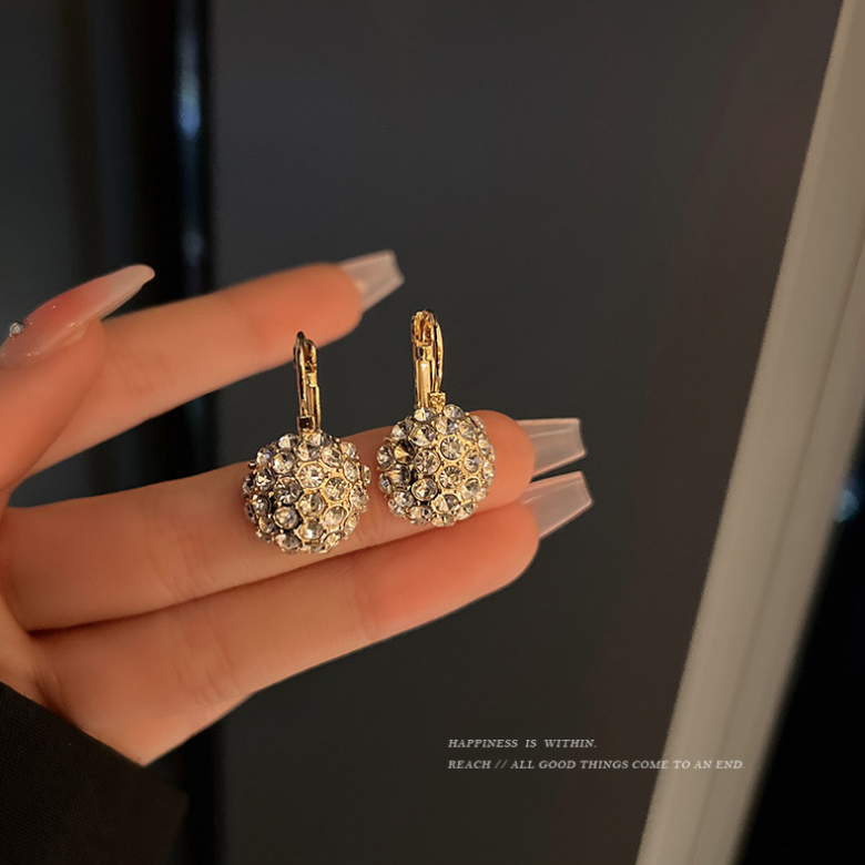 Bông Tai Đính Đá Quý Hình Bán Nguyệt Sang Trọng Thời Trang