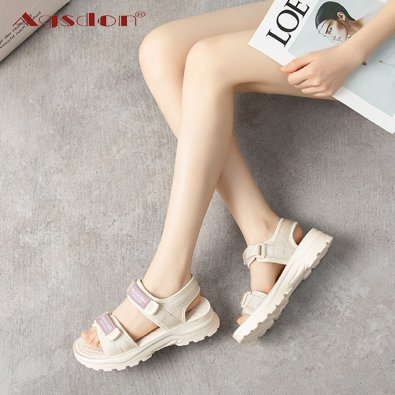 Agsdon Giày Sandal Thể Thao Đi Biển Quai Dán Siêu Nhẹ Chống Trượt Chân Thời Trang Phong Cách Hàn Quốc Cho Nữ Size 34-41