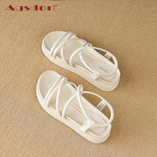 Agsdon Giày Sandal Đế Dày 5cm Quai Chéo Co Giãn Phong Cách Hàn Quốc Màu Đen / Be Dành Cho Nữ