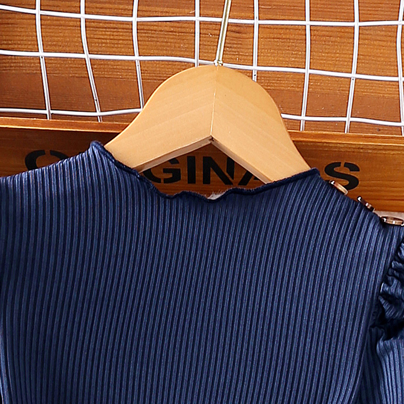 Bộ Áo Dệt Kim Màu Sắc Xanh Dương Phối Chân Váy Caro Phong Cách Hàn Quốc Thời Trang Cho Bé Gái 4-7 Tuổi