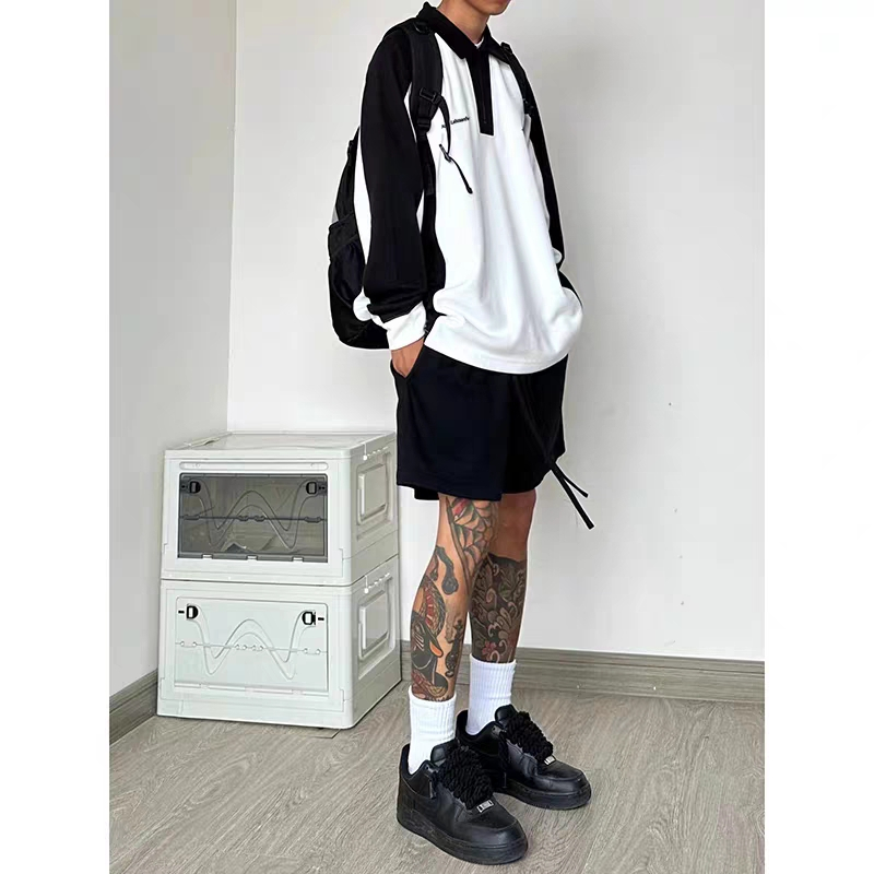 Áo sweater POLO Dáng Rộng Màu Sắc Tương Phản Thời Trang Cho Nam Giới